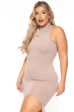 Plus Size Asymmetric Bandage Dress - Mocha -Kitchensuppliesdeal 2022 10 12 7051