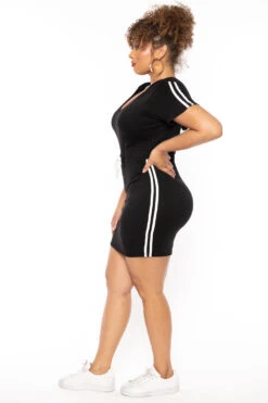 Plus Size Sporty Varsity Stripe Hoodie Dress - Black -Kitchensuppliesdeal 2022 10 12 7091