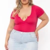 Plus Size Casual Spilt Neck Bodysuit - Fuchsia -Kitchensuppliesdeal curvy sense bodysuits plus size casual spilt neck bodysuit fuchsia 32278279258209