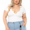 Plus Size Casual Spilt Neck Bodysuit - White -Kitchensuppliesdeal curvy sense bodysuits plus size casual spilt neck bodysuit white 32278809051233