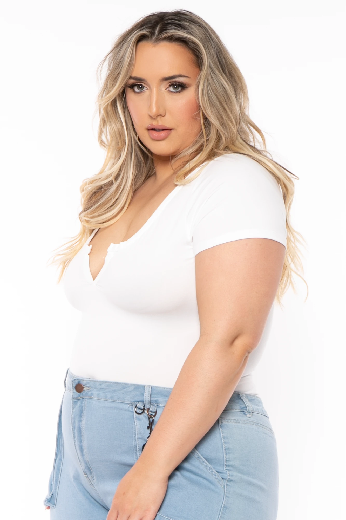 Plus Size Casual Spilt Neck Bodysuit - White Plus Size Casual Spilt Neck Bodysuit - White -Kitchensuppliesdeal curvy sense bodysuits plus size casual spilt neck bodysuit white 32278809149537