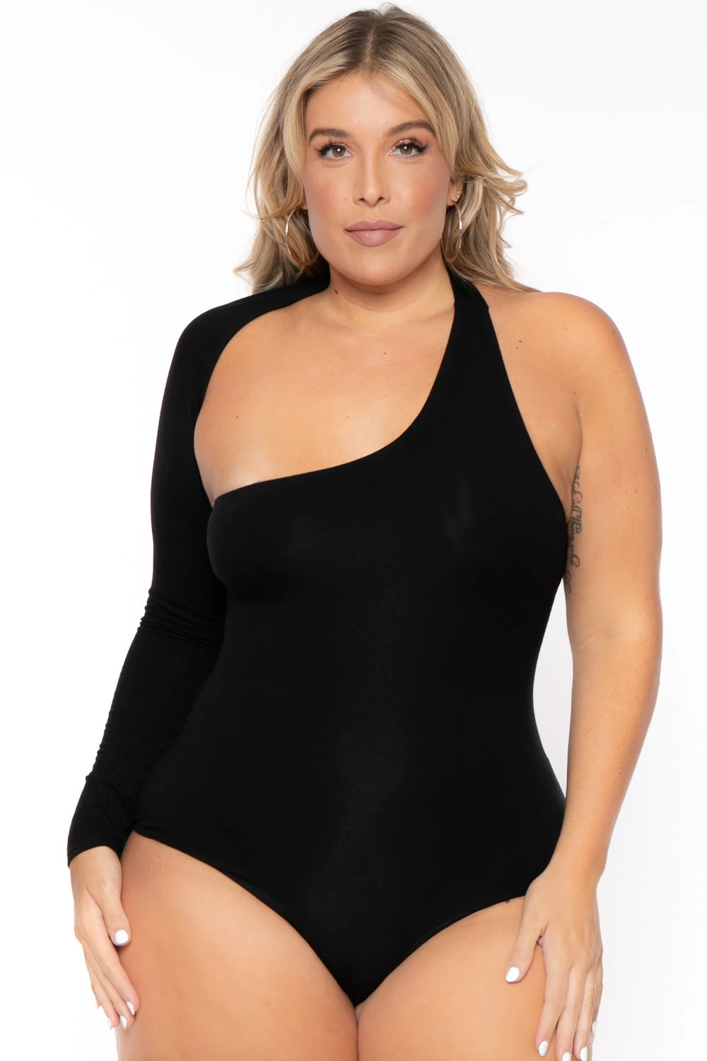 Plus Size Asymmetric Wrap Around Bodysuit - Black Plus Size Asymmetric Wrap Around Bodysuit - Black -Kitchensuppliesdeal curvy sense bralettes and bodysuits plus size asymmetric wrap around bodysuit black 30026295083105