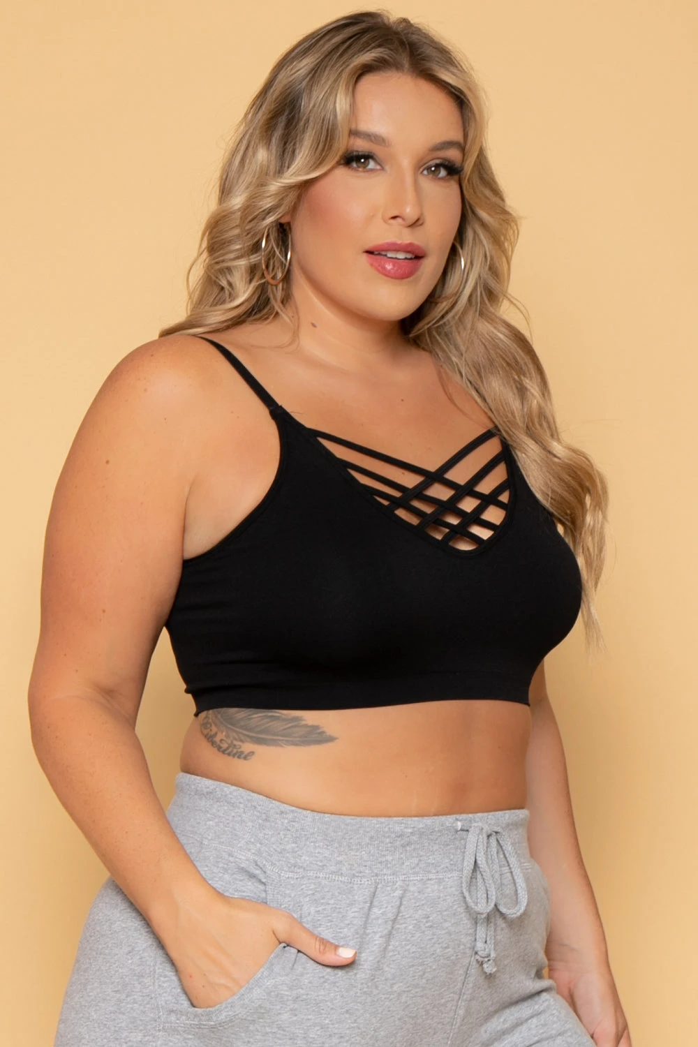 Plus Size Caged Bralette - Black Plus Size Caged Bralette - Black -Kitchensuppliesdeal curvy sense bralettes and bodysuits plus size caged bralette black 29586516869217