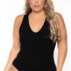 Ambiance Plus Size V-Neck Bodysuit - Black -Kitchensuppliesdeal curvy sense bralettes and bodysuits plus size v neck bodysuit black 30021063540833