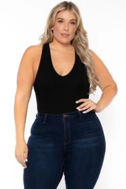 Ambiance Plus Size V-Neck Bodysuit - Black -Kitchensuppliesdeal curvy sense bralettes and bodysuits plus size v neck bodysuit black 30026038607969