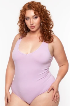 Ambiance Plus Size V-Neck Bodysuit - Lavender -Kitchensuppliesdeal curvy sense bralettes and bodysuits plus size v neck bodysuit lavender 29256766193761
