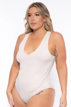 Ambiance Plus Size V-Neck Bodysuit - Nude -Kitchensuppliesdeal curvy sense bralettes and bodysuits plus size v neck bodysuit nude 29448667594849