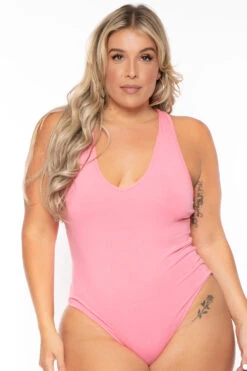 Ambiance Plus Size V-Neck Bodysuit - Pink -Kitchensuppliesdeal curvy sense bralettes and bodysuits plus size v neck bodysuit pink 30026048536673