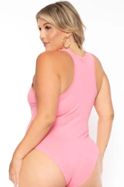 Ambiance Plus Size V-Neck Bodysuit - Pink -Kitchensuppliesdeal curvy sense bralettes and bodysuits plus size v neck bodysuit pink 30026058104929