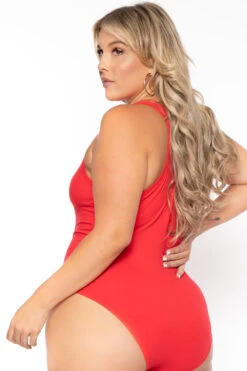 Ambiance Plus Size V-Neck Bodysuit - Red -Kitchensuppliesdeal curvy sense bralettes and bodysuits plus size v neck bodysuit red 30026037788769