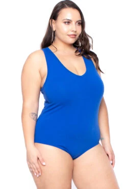 Ambiance Plus Size V-Neck Bodysuit - Royal Blue -Kitchensuppliesdeal curvy sense bralettes and bodysuits plus size v neck bodysuit royal blue 29270627188833