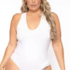 Ambiance Plus Size V-Neck Bodysuit - White -Kitchensuppliesdeal curvy sense bralettes and bodysuits plus size v neck bodysuit white 30021062623329