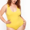 Ambiance Plus Size V-Neck Bodysuit - Yellow 1 Ambiance Plus Size V-Neck Bodysuit - Yellow -Kitchensuppliesdeal curvy sense bralettes and bodysuits plus size v neck bodysuit yellow 29256776515681