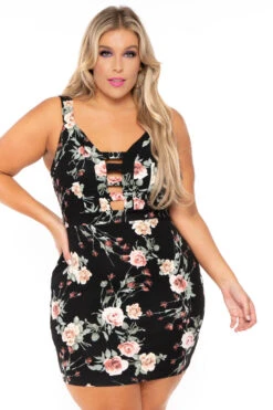 Plus Size Adalyn Floral Caged Dress - Black -Kitchensuppliesdeal curvy sense dresses plus size adalyn floral caged dress black 30239365103713