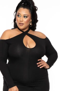 Plus Size Aida Cross Bodycon Dress - Black -Kitchensuppliesdeal curvy sense dresses plus size aida cross bodycon dress black 30074129547361