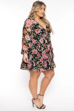 Plus Size Aide Chiffon Floral Dress - Black -Kitchensuppliesdeal curvy sense dresses plus size aide chiffon floral dress black 31727568224353