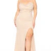 Plus Size Alevia High Slit Maxi Gown- Beige -Kitchensuppliesdeal curvy sense dresses plus size alevia high slit maxi gown beige 30707839893601