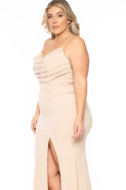 Plus Size Alevia High Slit Maxi Gown- Beige -Kitchensuppliesdeal curvy sense dresses plus size alevia high slit maxi gown beige 30707890716769