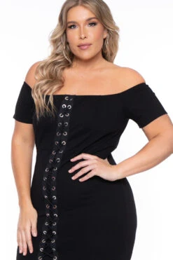 Plus Size Aliz Grommet Bodycon Dress- Black -Kitchensuppliesdeal curvy sense dresses plus size aliz grommet bodycon dress black 29448427569249