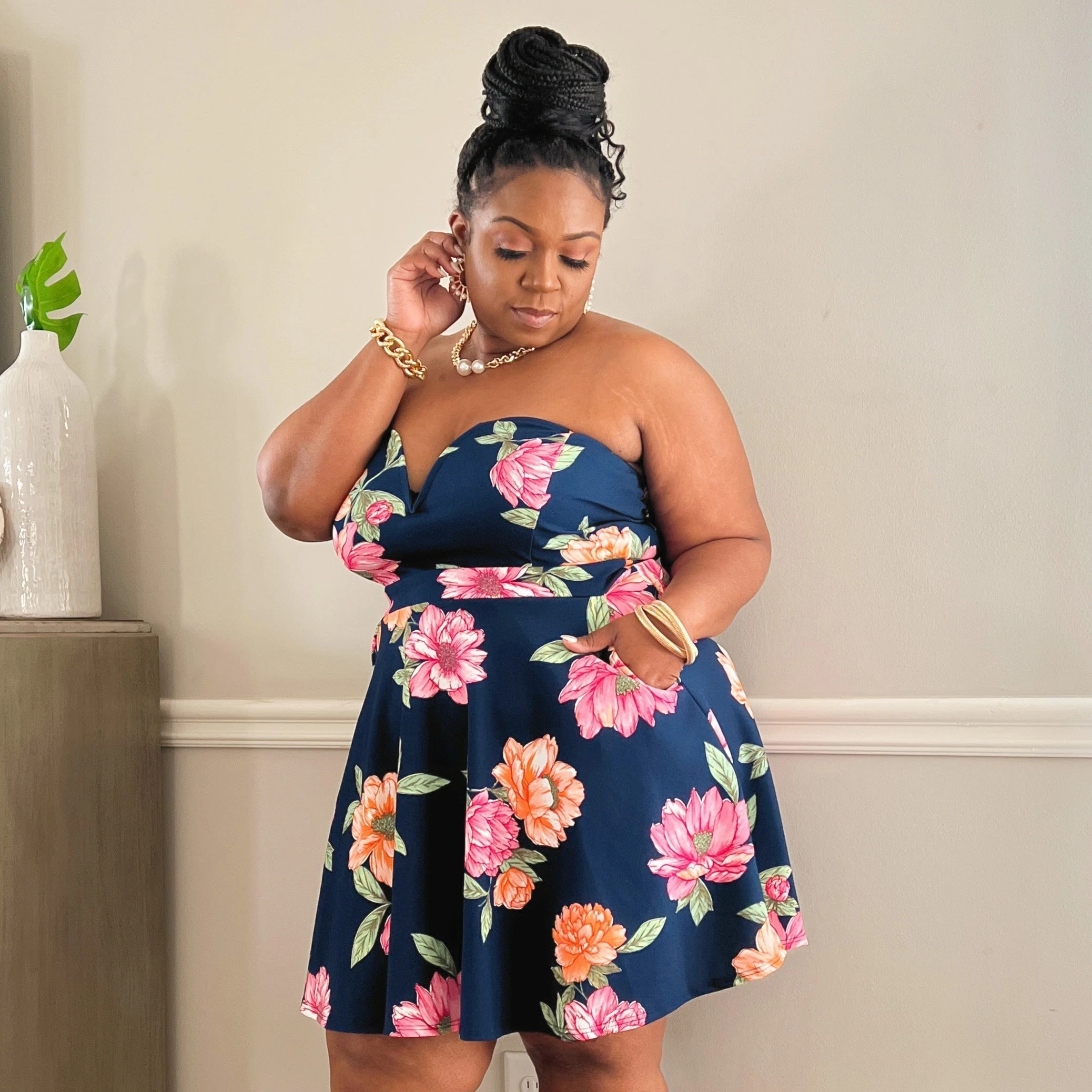 Plus Size Amaryllis Floral Flare Dress - Navy Plus Size Amaryllis Floral Flare Dress - Navy -Kitchensuppliesdeal curvy sense dresses plus size amaryllis floral flare dress navy 29586653085793