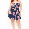 Plus Size Amaryllis Floral Flare Dress - Navy -Kitchensuppliesdeal curvy sense dresses plus size amaryllis floral flare dress navy 29883554201697