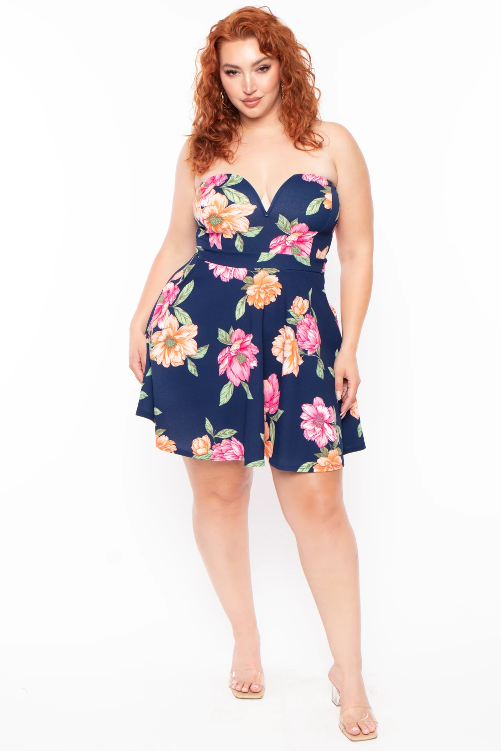 Plus Size Amaryllis Floral Flare Dress - Navy Plus Size Amaryllis Floral Flare Dress - Navy -Kitchensuppliesdeal curvy sense dresses plus size amaryllis floral flare dress navy 29883554201697
