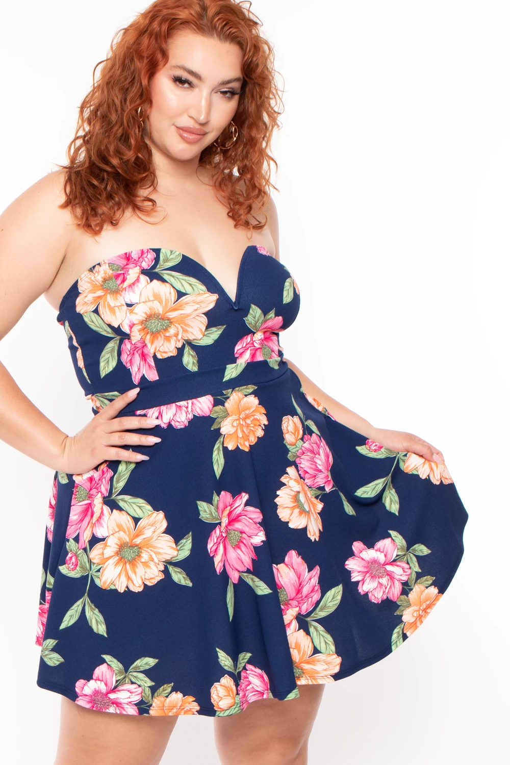 Plus Size Amaryllis Floral Flare Dress - Navy Plus Size Amaryllis Floral Flare Dress - Navy -Kitchensuppliesdeal curvy sense dresses plus size amaryllis floral flare dress navy 29883554955361