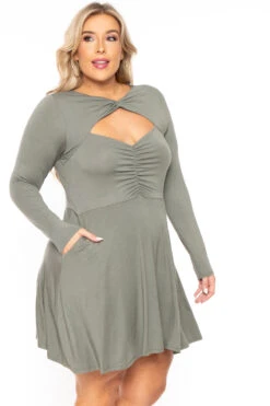 Plus Size Amry Flare Cutout Dress - Olive -Kitchensuppliesdeal curvy sense dresses plus size amry flare cutout dress olive 30103291560033