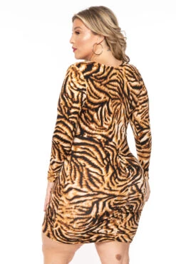Plus Size Amry Tiger Cutout Dress - Brown -Kitchensuppliesdeal curvy sense dresses plus size amry tiger cutout dress brown 30324599980129
