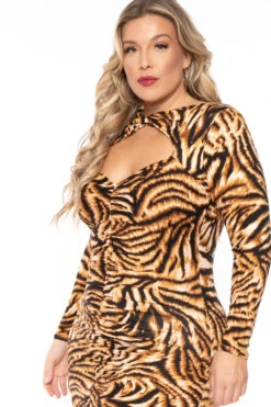 Plus Size Amry Tiger Cutout Dress - Brown -Kitchensuppliesdeal curvy sense dresses plus size amry tiger cutout dress brown 30324600176737