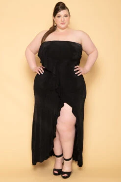 Plus Size Anastasia Cascading Ruffle Dress - Black -Kitchensuppliesdeal curvy sense dresses plus size anastasia cascading ruffle dress black 29888125599841