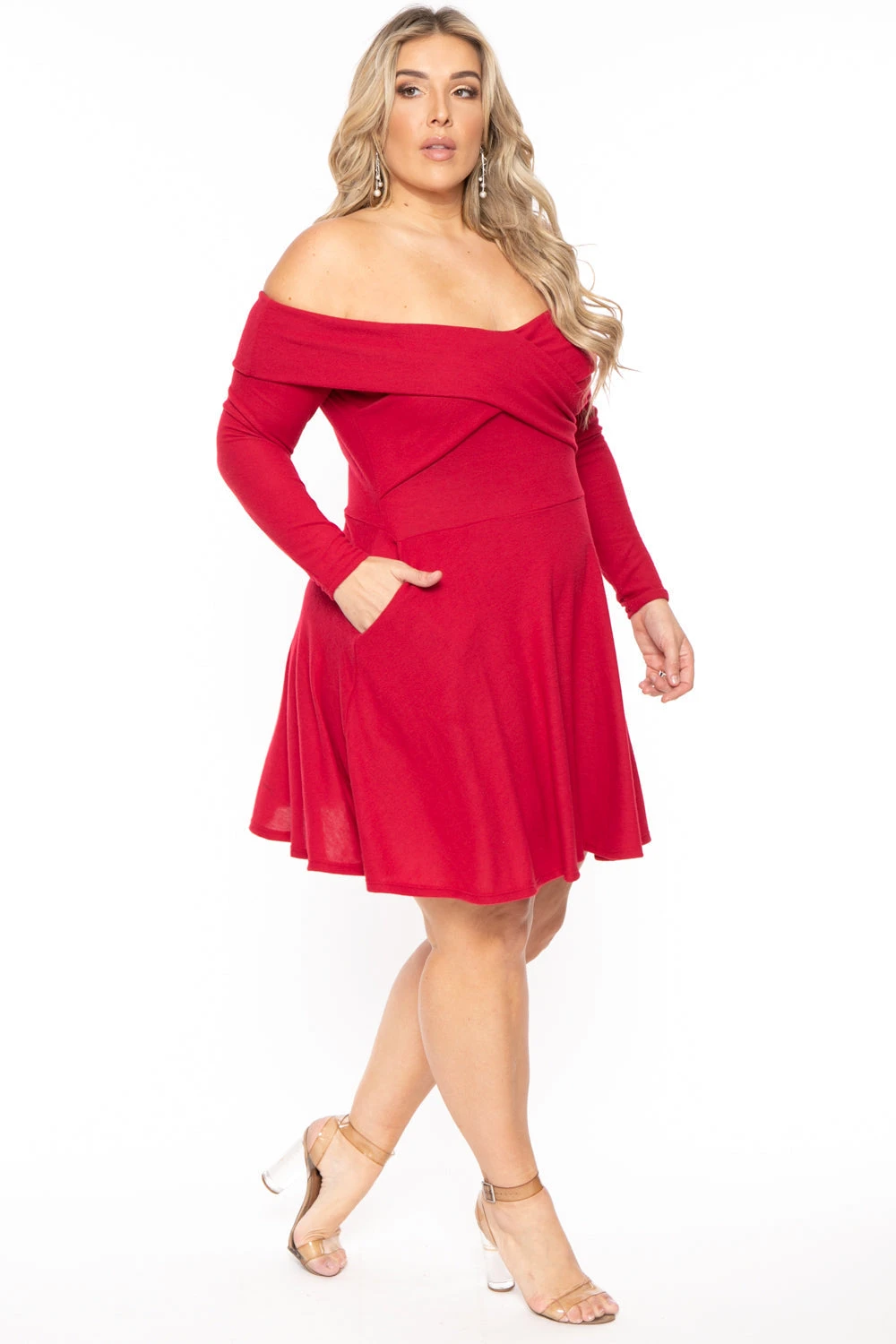 Plus Size Annabell Sweater Flare Dress - Red Plus Size Annabell Sweater Flare Dress - Red -Kitchensuppliesdeal curvy sense dresses plus size annabell sweater flare dress red 30714806370401