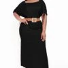 Plus Size Annette Shoulder Ruching Maxi Dress - Black -Kitchensuppliesdeal curvy sense dresses plus size annette shoulder ruching maxi dress black 32127313346657
