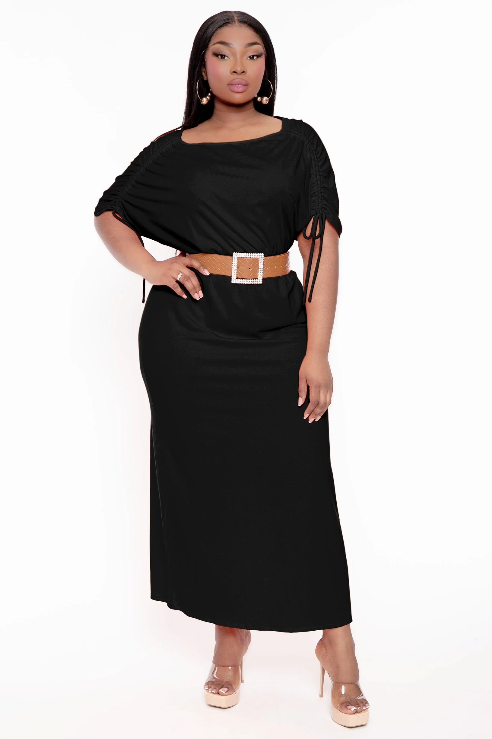 Plus Size Annette Shoulder Ruching Maxi Dress - Black Plus Size Annette Shoulder Ruching Maxi Dress - Black -Kitchensuppliesdeal curvy sense dresses plus size annette shoulder ruching maxi dress black 32127313346657