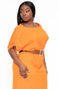Plus Size Annette Shoulder Ruching Maxi Dress - Orange -Kitchensuppliesdeal curvy sense dresses plus size annette shoulder ruching maxi dress orange 31965512040545