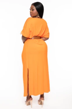Plus Size Annette Shoulder Ruching Maxi Dress - Orange -Kitchensuppliesdeal curvy sense dresses plus size annette shoulder ruching maxi dress orange 31965512204385