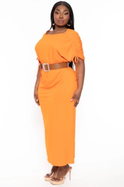 Plus Size Annette Shoulder Ruching Maxi Dress - Orange -Kitchensuppliesdeal curvy sense dresses plus size annette shoulder ruching maxi dress orange 31965512237153