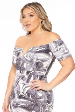 Plus Size Ari Marble Bodycon Dress - Grey -Kitchensuppliesdeal curvy sense dresses plus size ari marble bodycon dress grey 30714545733729