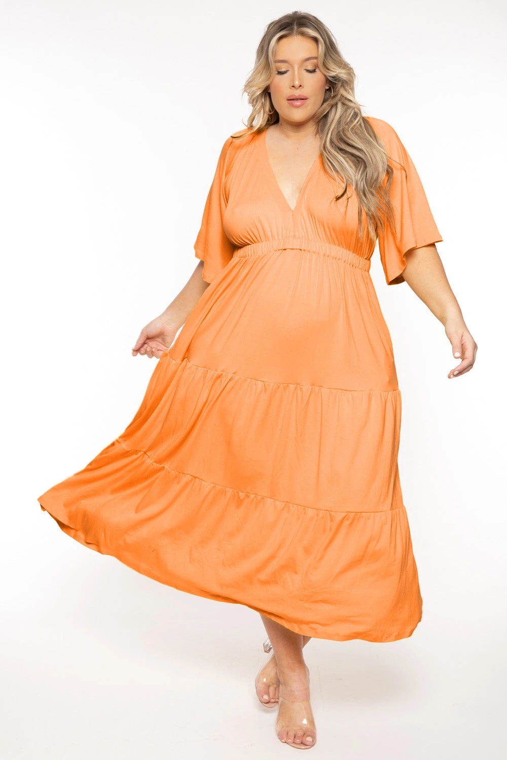 Plus Size Ariella Tiered Maxi Dress - Orange Plus Size Ariella Tiered Maxi Dress - Orange -Kitchensuppliesdeal curvy sense dresses plus size ariella tiered maxi dress orange 31877421924449