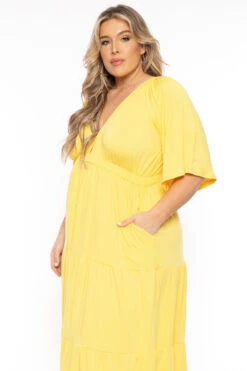 Plus Size Ariella Tiered Maxi Dress - Yellow -Kitchensuppliesdeal curvy sense dresses plus size ariella tiered maxi dress yellow 31754763272289