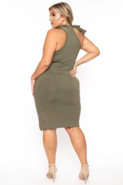 Plus Size Asymmetric Bandage Dress - Olive -Kitchensuppliesdeal curvy sense dresses plus size asymmetric bandage dress olive 30074266845281