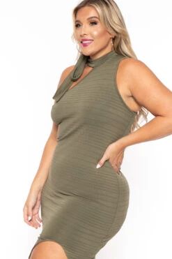 Plus Size Asymmetric Bandage Dress - Olive -Kitchensuppliesdeal curvy sense dresses plus size asymmetric bandage dress olive 30074266943585