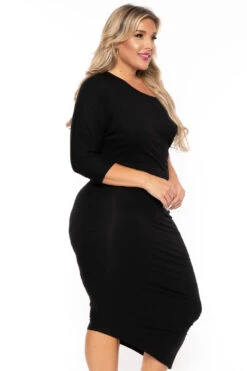 Plus Size Asymmetric Knit Dress - Black -Kitchensuppliesdeal curvy sense dresses plus size asymmetric knit dress black 30025548824673