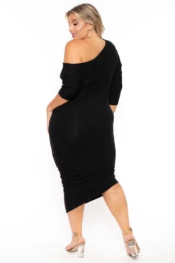 Plus Size Asymmetric Knit Dress - Black -Kitchensuppliesdeal curvy sense dresses plus size asymmetric knit dress black 30025549250657