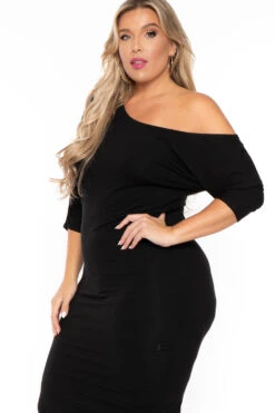 Plus Size Asymmetric Knit Dress - Black -Kitchensuppliesdeal curvy sense dresses plus size asymmetric knit dress black 30025549348961