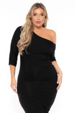 Plus Size Asymmetric Knit Dress - Black -Kitchensuppliesdeal curvy sense dresses plus size asymmetric knit dress black 30025549807713