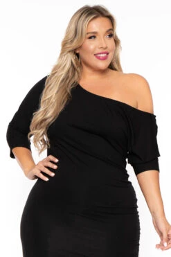 Plus Size Asymmetric Knit Dress - Black -Kitchensuppliesdeal curvy sense dresses plus size asymmetric knit dress black 30025558360161