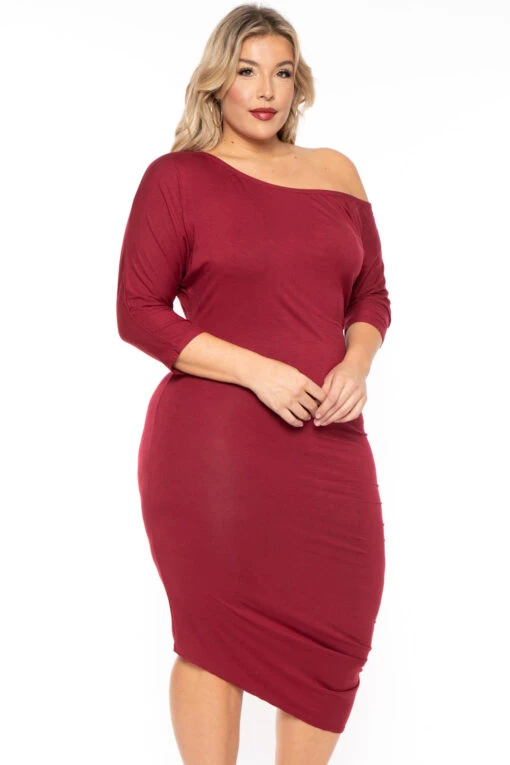 Plus Size Asymmetric Knit Dress - Burgundy -Kitchensuppliesdeal curvy sense dresses plus size asymmetric knit dress burgundy 30453949694049