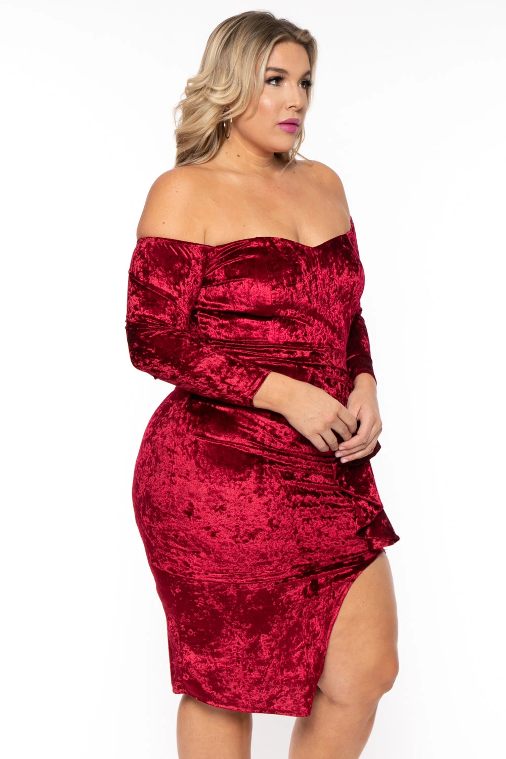 Plus Size Ava Velour Draped Dress- Burgundy Plus Size Ava Velour Draped Dress- Burgundy -Kitchensuppliesdeal curvy sense dresses plus size ava velour draped dress burgundy 31694799863905