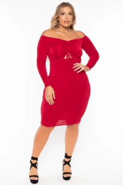 Plus Size Aveline Ruched Dress - Red -Kitchensuppliesdeal curvy sense dresses plus size aveline ruched dress red 29883244413025